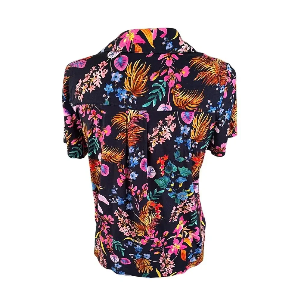 Size Small Soma Intimates Womens Pajama Top Button Up Tropical Nights Navy